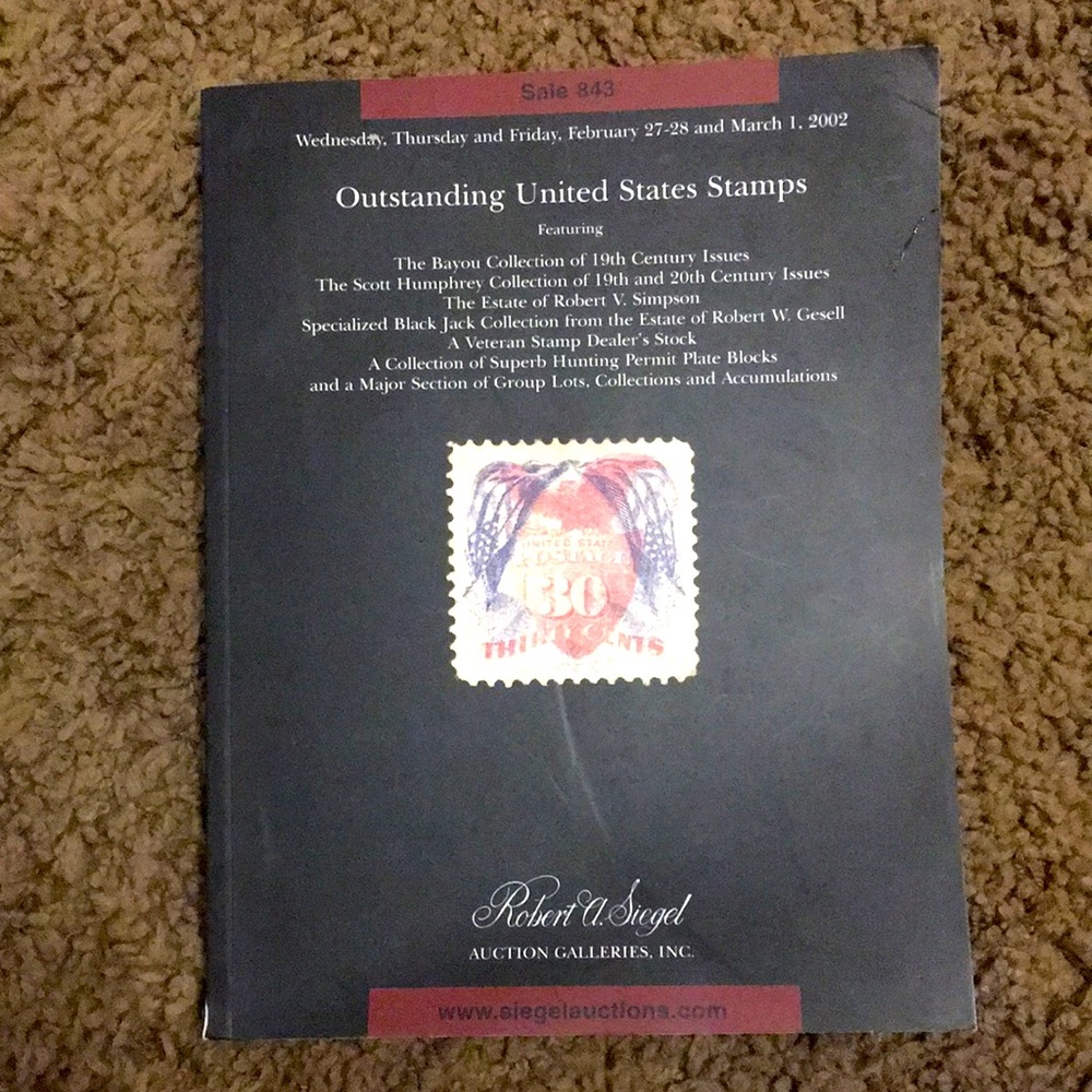 Robert Siegel Auctions Sale 843 book description of lot of Outstanding US Stamps